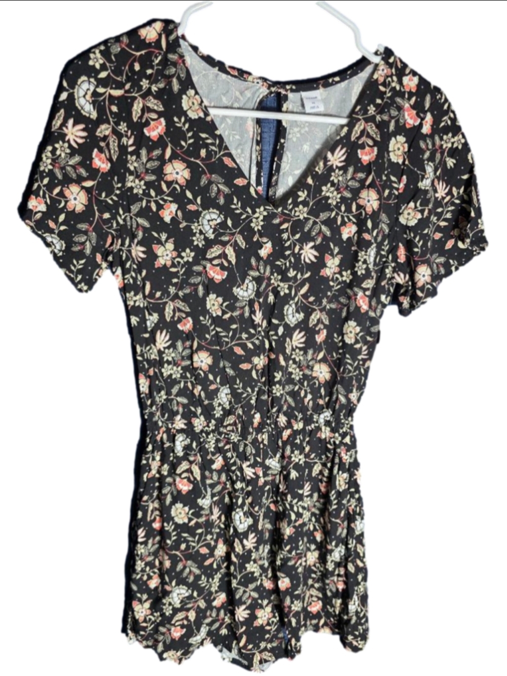 Women's Old Navy Black Floral V-Neck Romper XS cottagecore eurosummer
